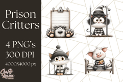 Cute Animals in Jail Clipart PNG, Funny Prisoner Critters Product Image 1