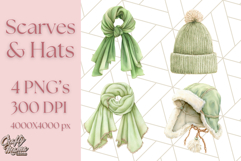 Watercolor Winter Hats and Scarves Clipart PNG Product Image 1