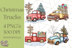 Vintage Christmas Truck Clipart PNG, Retro Holiday Vehicle Product Image 1