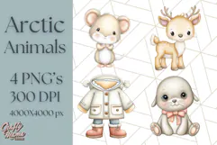 Cute Arctic Animal Clipart PNG, Cute Winter Animals Png Product Image 1