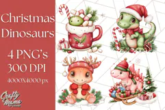 Christmas Dinosaur PNG Clipart, Cute Dino Holiday Art Png Product Image 1