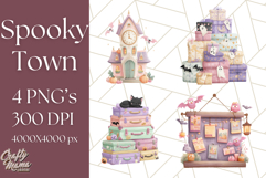Pastel Halloween Town PNG Clipart, Spooky Shops &amp; Homes Png Product Image 1