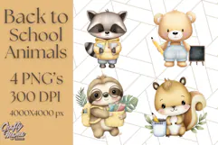Cute Back to School Animals PNG Clipart with Books & Bags Product Image 1