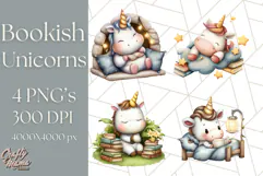 Magical Bookish Unicorn PNG Clipart Reading Books & Stories Product Image 1