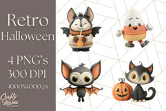Retro Halloween Clipart Vintage PNG Graphics, 50s Holiday Product Image 1