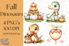 Fall Dinosaur PNG Clipart with Autumn Elements, Cute Dino Product Image 1