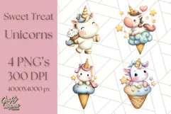 Cute Dessert Unicorn PNG Clipart with Cupcakes & Candies Product Image 1
