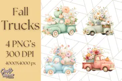 Vintage Truck Pumpkin and Fall Flowers PNG Clipart, Autumn Product Image 1