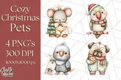 Christmas Pets in Pajamas Clipart PNG, Christmas Png Clipart Product Image 1