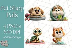 Pet Shop Clipart, Cute Big Eyed Animals, Kawaii Pets PNG Product Image 1