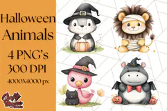 Halloween Animal Costumes PNG, Cute Spooky Animals Clipart Product Image 1