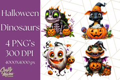 Bright Halloween Dinosaur PNG Clipart with Holiday Elements Product Image 1