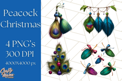 Peacock Christmas Clipart in Jewel Tones, Christmas Png Product Image 1