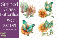 Stained Glass Butterfly and Sunflower PNG Clipart Product Image 1