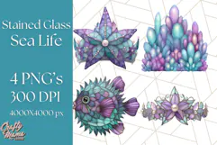 Stained Glass Sea Creatures PNG Clipart, Ocean Fantasy Product Image 1