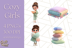 Kawaii Cozy Girl Clipart PNG, Pastel Fall Cozy Aesthetic Product Image 1