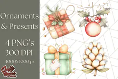 Vintage Christmas Ornaments and Presents PNG Holiday Clipart Product Image 1