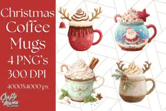 Christmas Coffee Mugs Clipart PNG Festive Cups Product Image 1