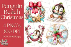 Christmas Penguins The Beach Clipart PNG, Tropical Holiday Product Image 1