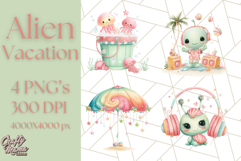 Alien Vacation Clipart PNG, Cute Summer Galaxy Art Clip Art Product Image 1