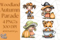 Woodland Autumn Parade Clipart PNG Fall Animals Product Image 1
