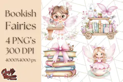 Bookish Fairy PNG Clipart, Whimsical Reading Elements Png Product Image 1