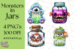 Halloween Monster Clipart PNG, Monsters in Jars, Spooky Png Product Image 1