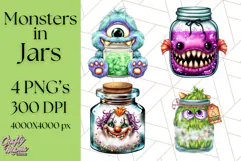 Halloween Monster Clipart PNG, Monsters in Jars, Spooky Png Product Image 1