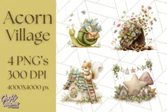 Acorn Village Clipart PNG, Fall Animal Png Product Image 1
