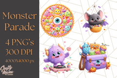 Halloween Costume Parade Clipart PNG with Monsters Clip Art Product Image 1