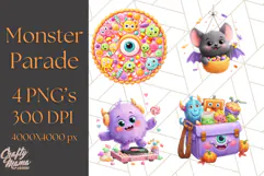 Halloween Costume Parade Clipart PNG with Monsters Clip Art Product Image 1