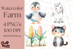 Watercolor Farm Animals PNG Clipart, Baby Nursery Decor Png Product Image 1