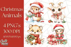 Vintage Christmas Clipart PNG, Cute Animals Holiday Elements Product Image 1
