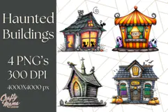 Halloween Buildings Clipart PNG, Haunted Houses Art Product Image 1