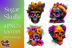 Bright Sugar Skull PNG Clipart, Halloween Colorful Skull Png Product Image 1