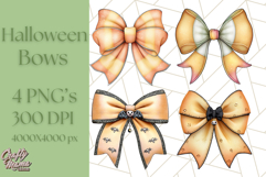 Muted Halloween Bow Clipart, Fall Ribbon PNG Autumn Hair Bow Product Image 1