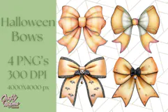 Muted Halloween Bow Clipart, Fall Ribbon PNG Autumn Hair Bow Product Image 1