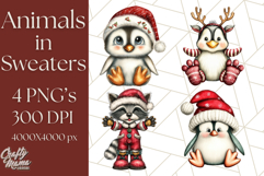 Christmas Animal Clipart, Festive Animals in Holiday Outfits Product Image 1