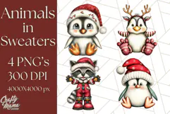 Christmas Animal Clipart, Festive Animals in Holiday Outfits Product Image 1