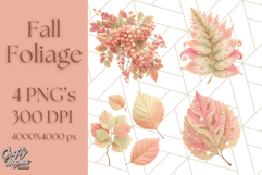 Fall Foliage Clipart PNG, Pink and Green Leaves Product Image 1