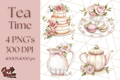 Pastel Tea Clip Art PNG with Sweets and Floral Accents Png Product Image 1