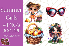 Chibi Summer Girls Clipart PNG, Bright Kawaii Summer Art Product Image 1