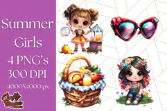 Chibi Summer Girls Clipart PNG, Bright Kawaii Summer Art Product Image 1
