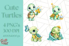 Cute Baby Turtle Clipart, Cute Animals Png Product Image 1