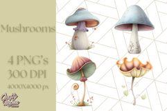 Mushroom Clipart, Realistic Forest Mushrooms PNG Product Image 1