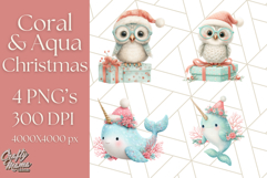 Coral and Aqua Christmas Clipart PNG, Pastel Holiday Art Product Image 1