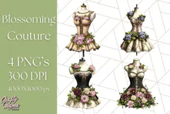 Couture Floral Dress Form PNG Clipart, Vintage Style Flowers Product Image 1