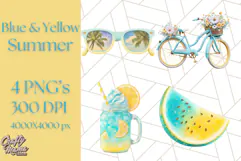 Sky Blue and Sunshine Yellow Summer Clipart PNG, Tropical Product Image 1