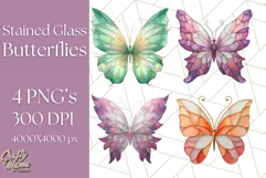 Stained Glass Butterfly PNG Colorful Clipart for Sublimation Product Image 1