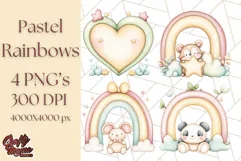 Pastel Plushie Rainbow Clipart PNG, Nursery Baby Animals Png Product Image 1